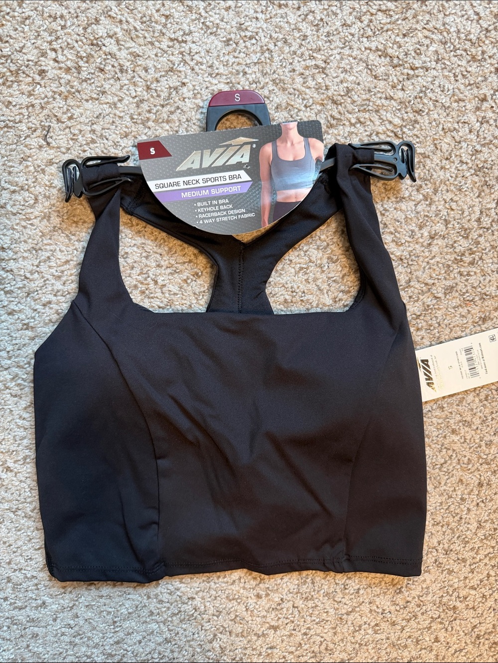 Avia Black Square Neck Medium Support Sports Bra